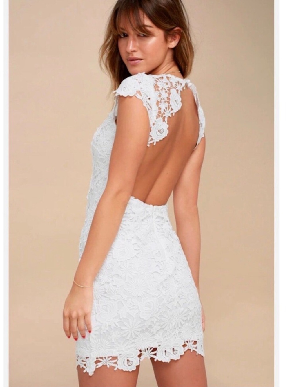 Lulu's White Lace Backless Mini Dress